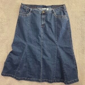 Liz & Me Denim Midi Skirt Size 20W Blue A-Line Stretch Pockets Cowgirl Western